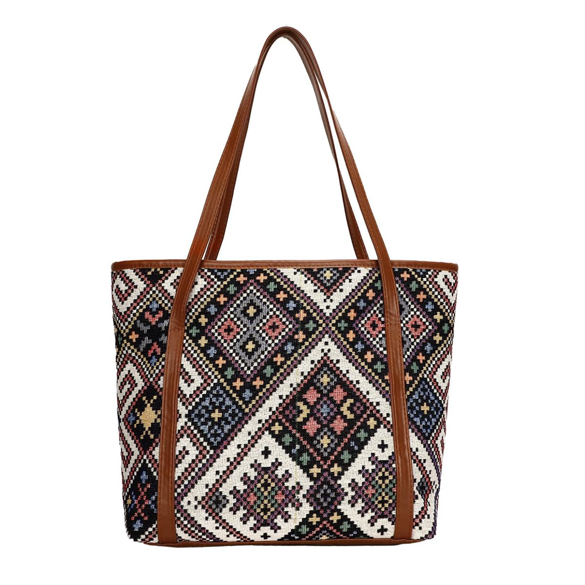 PALAY Tote Bags for Women Stylish Jacquard Print Handbags for Women With Zipper Closure Leather Shoulder Belt Large Capacity Shoulder Bag for Shopping, Commuting, School PALAY Tote Bags for Women Stylish Jacquard Print Handbags for Women With Zipper Closure Leather Shoulder Belt Large Capacity Shoulder Bag for Shopping, Commuting, School